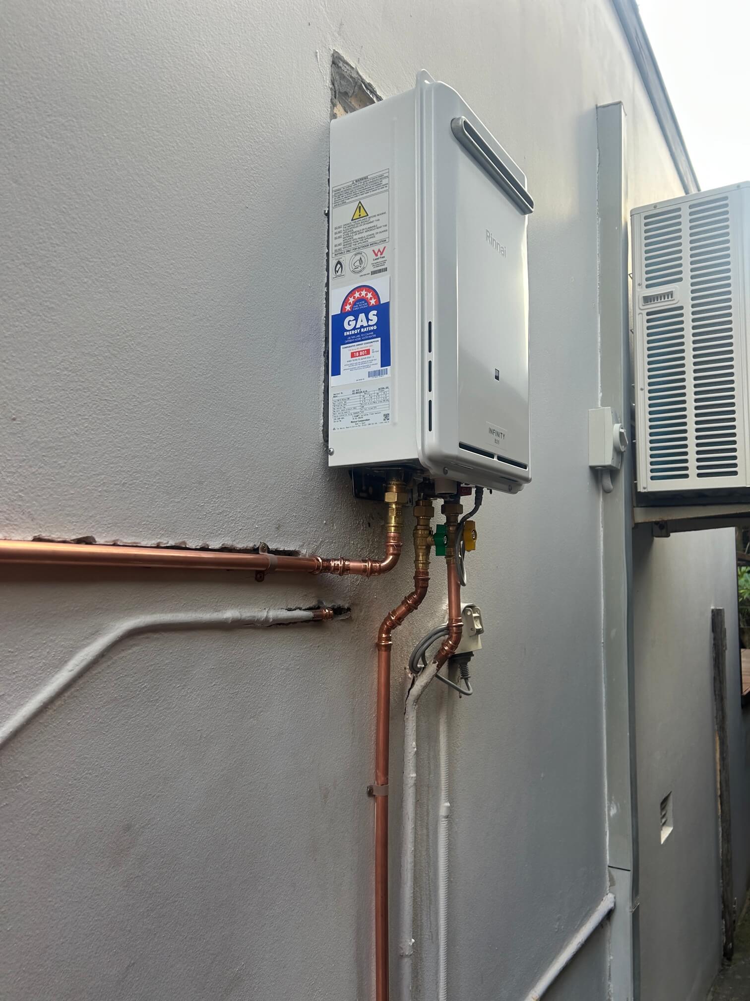 New Rinnai Infinity gas hot water system installed at a Sydney beachside home.